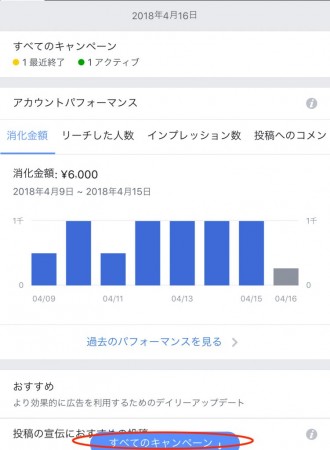 スマホブラウザの広告マネージャでInstagram広告の予算変更